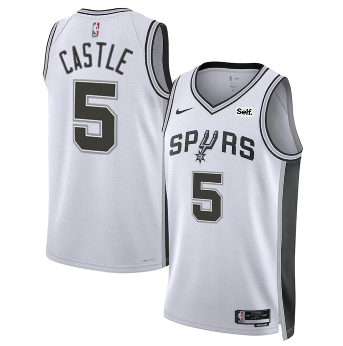 Men's San Antonio Spurs #5 Stephon Castle White 2024 Draft Association Edition Stitched Basketball Jersey Men's San Antonio Spurs #5 Stephon Castle White 2024 Draft Association Edition Stitched Basketball Jersey